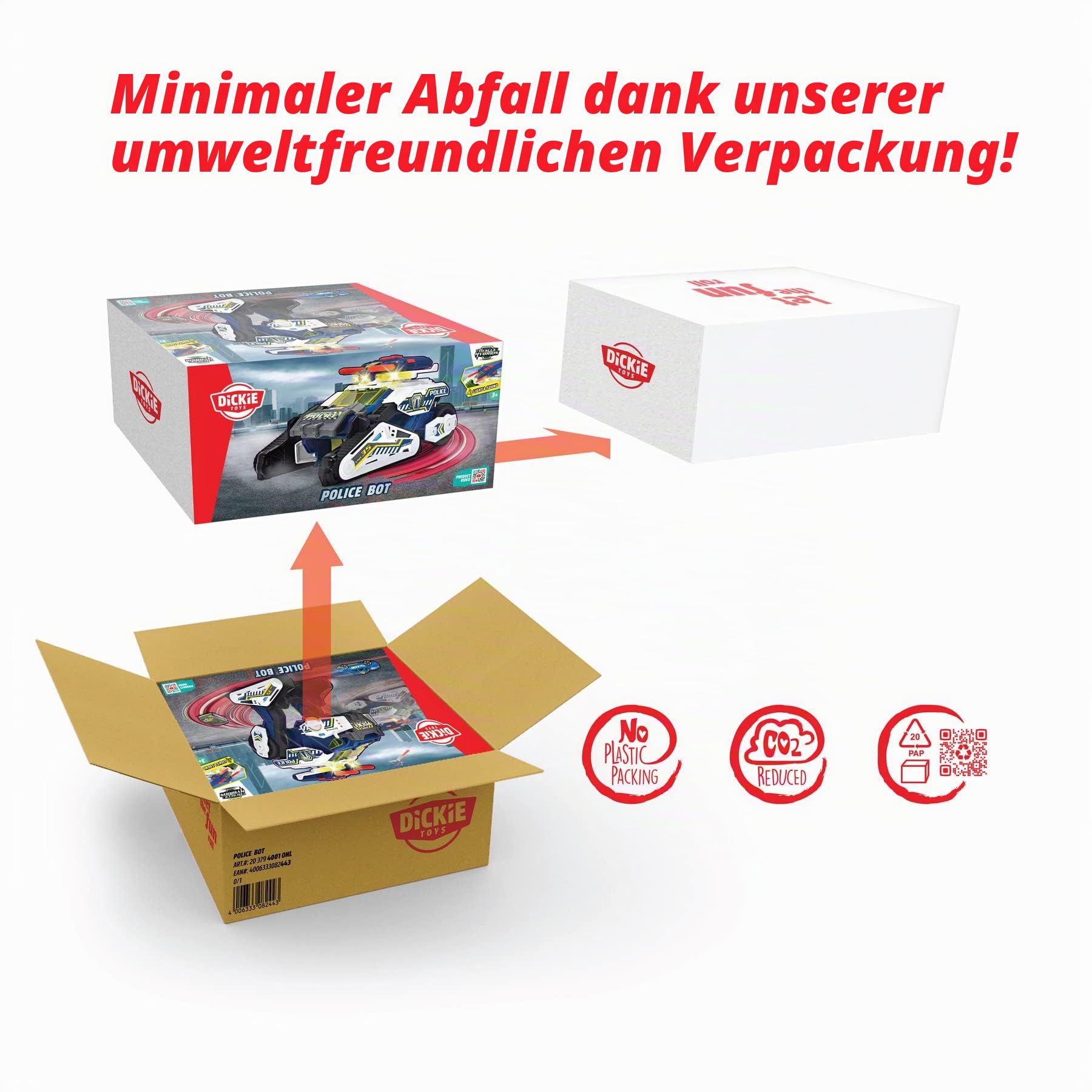 Dickie Toys Rescue Hybrids Polizei-Fahrzeug Police Bot (35 cm) - futuristisches Polizeiauto (groß) mit Transform-Funktion & weiteren Features, Spielzeug mit Licht & Sound für Kinder ab 3 Jahren