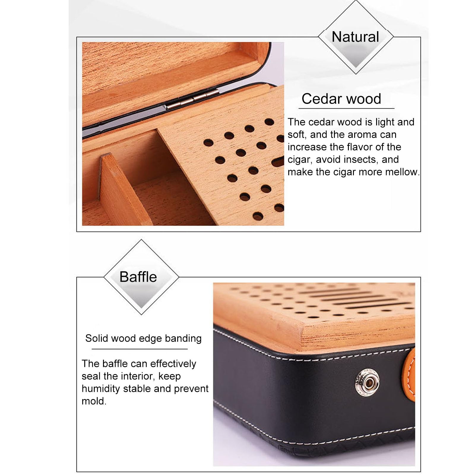 Humidor Sigari,Set Umidificatore per Sigari da Viaggio Portatile, Igrometro Magnetico Interno E Legno di Cedro, Custodia per Umidificatore per Sigari da Viaggio, per Natale, Compleanno, Affari