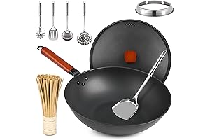 Best Wok for Stir Fry: 13" Carbon Steel Wok, Nonstick Woks & Stir-Fry Pans Set