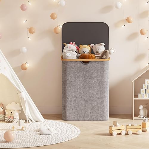 Miniatura 107 de Lifewit Cesta grande de 100 litros con tapa para ropa con asas de bambú y bolsa extraíble, plegable para dormitorio, baño, residencia universitaria