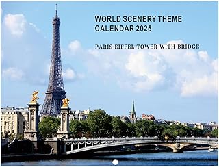 2025 壁掛け月間カレンダー、壁掛け用世界風景カレンダー | エレガンス ワールド ランドスケープ マンスリー カレンダー 壁掛け,教室、寮用の装飾的な世界風景テーマカレンダー