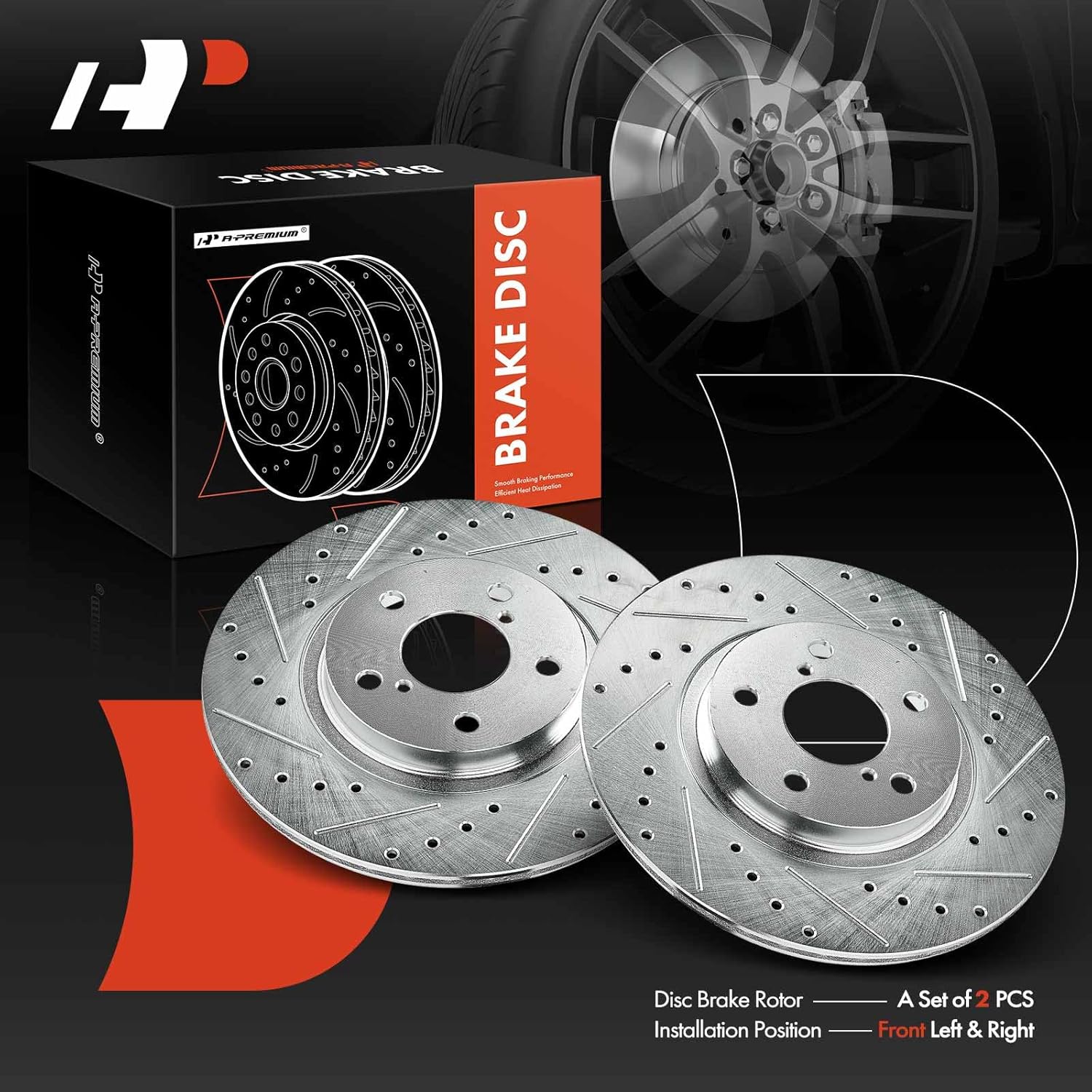 A-Premium 10.89 inch (276.50mm) Front Drilled and Slotted Disc Brake Rotors Compatible with Subaru, Saab Models - Outback 2000, Forester 1998-2002, Impreza 1998-2016, Legacy, BRZ, 9-2X, 2-PC Set