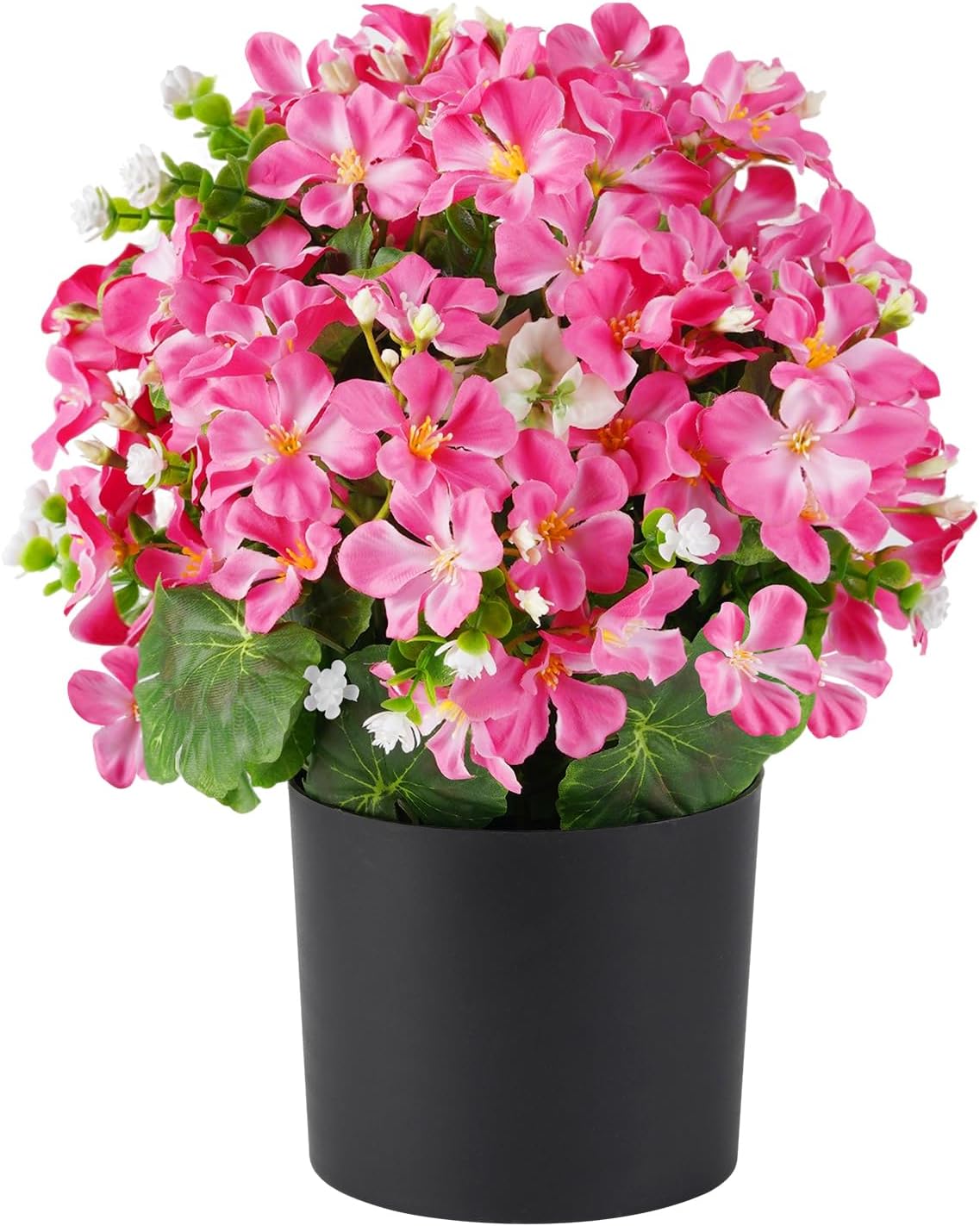 14'' Fake Plants Artificial Geraniums Flowers in Pot for Home Garden Indoor Outdoor Christmas Spring Summer Decorations (Red)