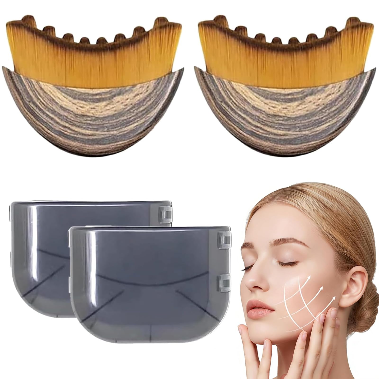 2 Pièces Brosse Lymphatique Visage,Contour Lymphatique pour le Visage,Brosse Contour du Face,Face Brush Massage pour Texture Raffermissante,Sculpture du Menton et de la Mâchoire - 1