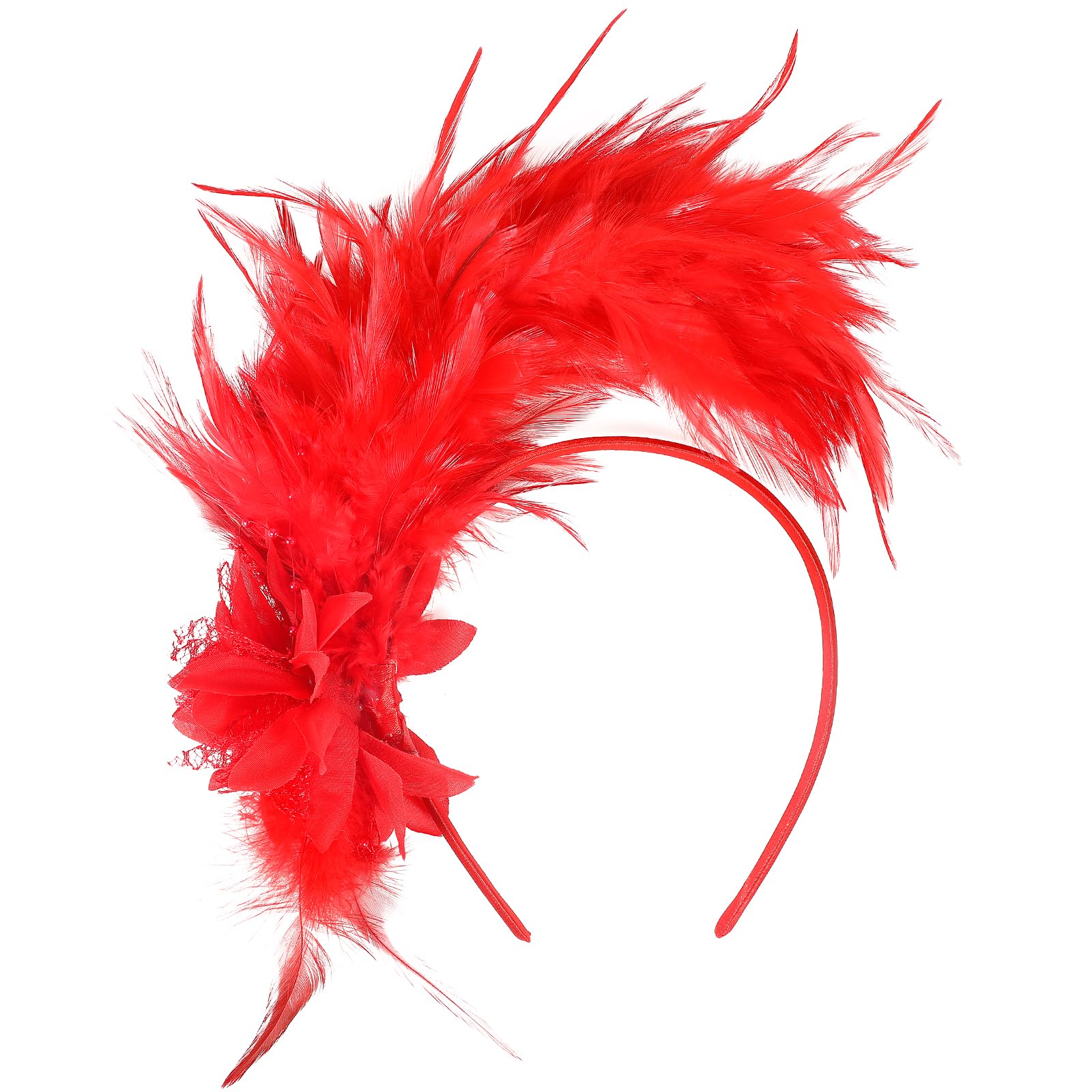 MWOOT Feather Headband, 1920s Feathered Headpiece, Red Roaring 20s Fascinators for Women Artificial Flower Feather Headwear