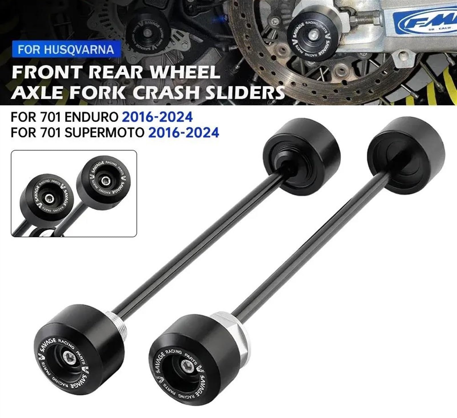 Protettore in caso di caduta Per Husqvarna 701 Supermoto 701 Enduro Assale Anteriore E Posteriore Forcella Slider Telaio Moto Crash Protector Hub Protettore in caso di caduta(Front and Rear)