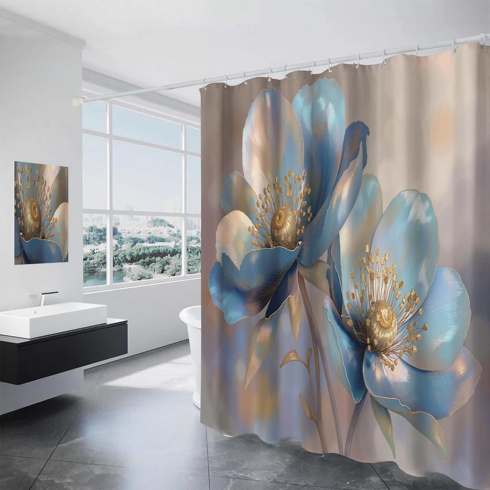 Rideau Douche,Rideau Baignoire Lavable en Machine Rideaux Douche Tissus Lavable Rideau De Baignoire Lavable pour Salle De Bain Domicile Baignoire Famille,Anémone De Ligne,
