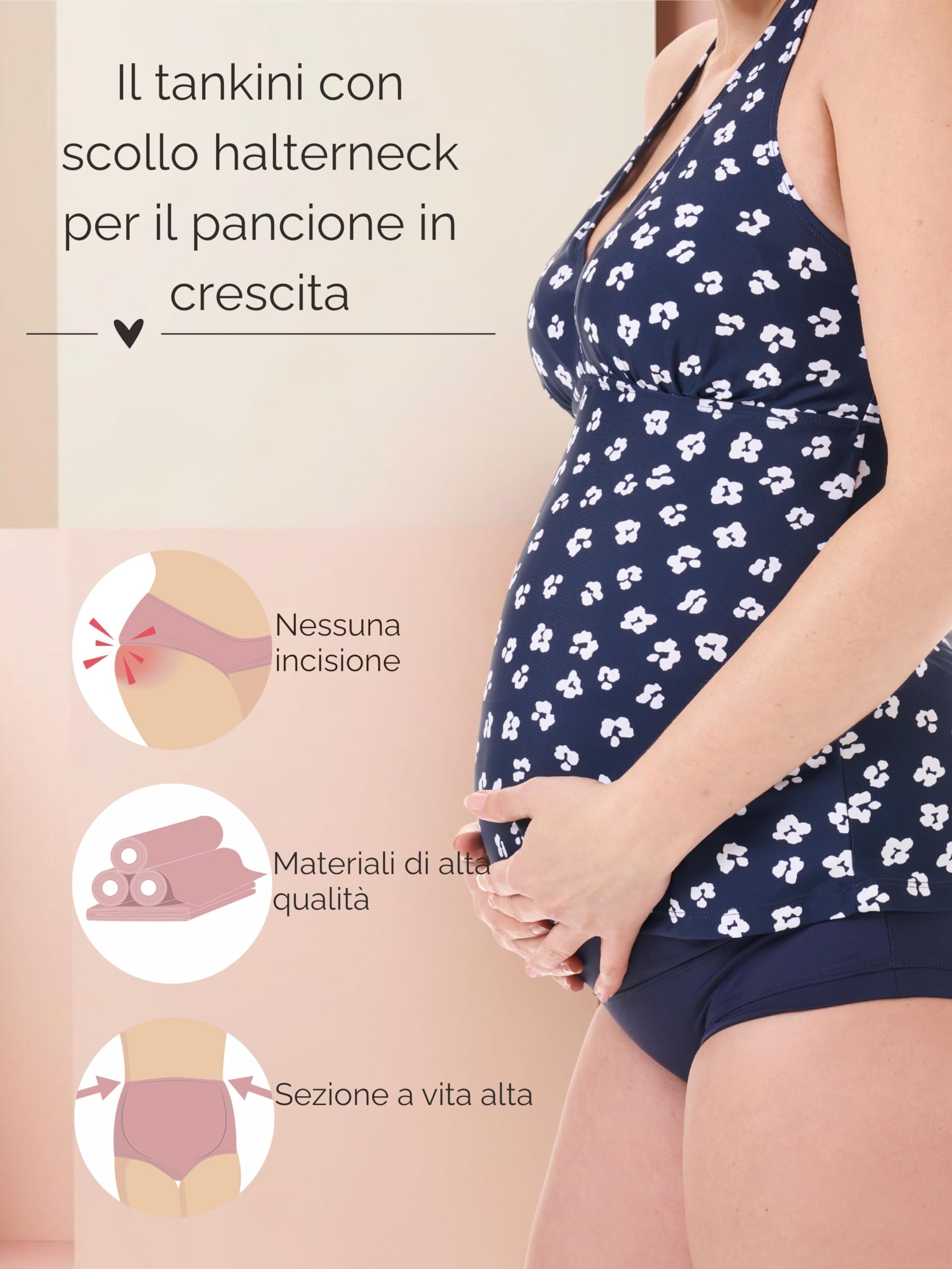 Herzmutter Costume da Bagno Gravidanza - Tankini Premaman - Neckholder - Due Pezzi per Donna Incinte - Costumi Mare Maternitá - 7100