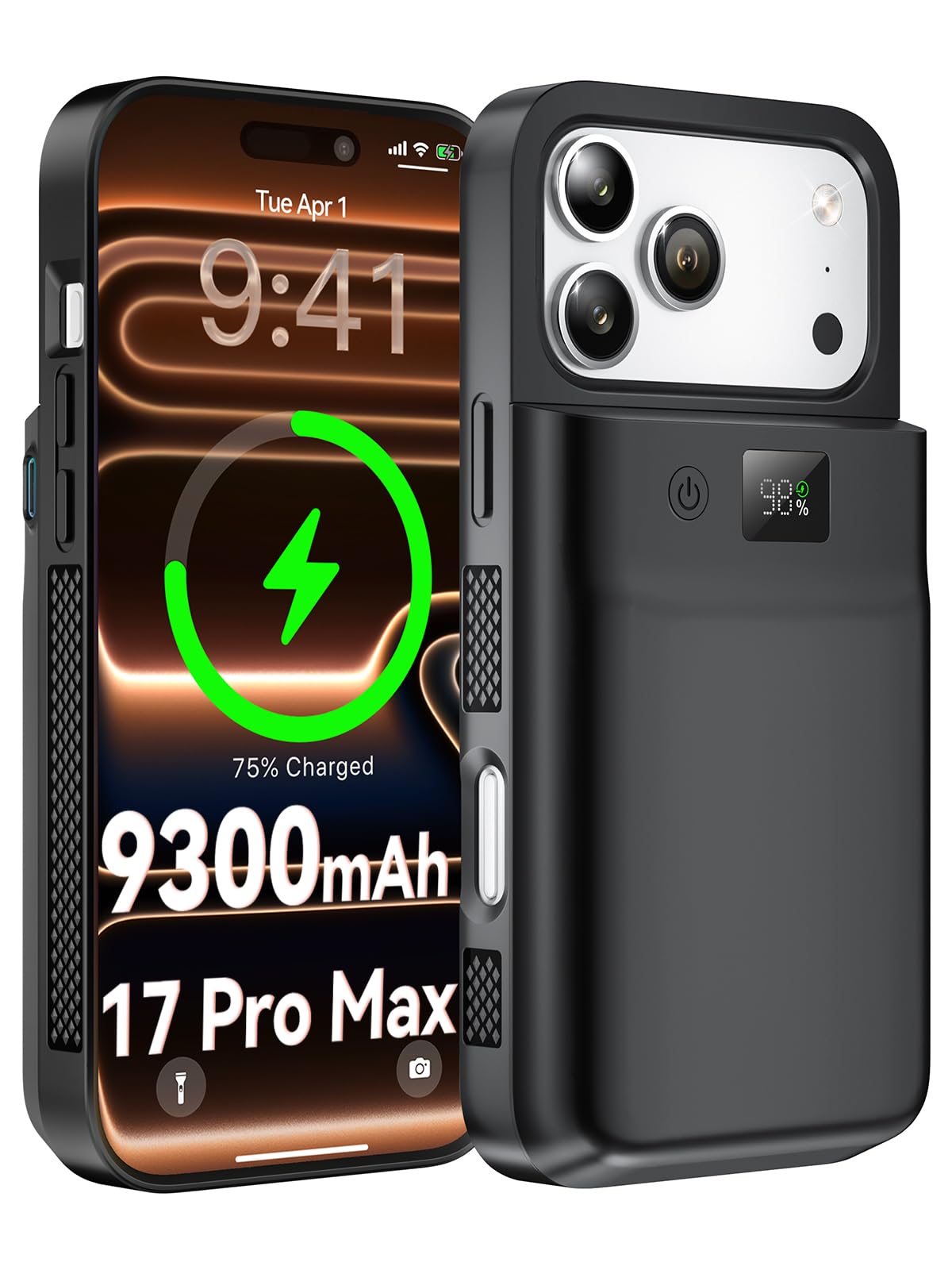 GagaKing Funda de Batería para iPhone 17 Pro MAX, 9300mAh Carcasa de Carga Protectora Portátil, Recargable Extendida para iPhone 17 Pro MAX (6.9 Pulgadas) - Negro