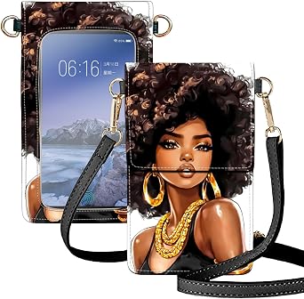 Crossbody Phone Case, Beautiful Black Woman RFID Blocking Crossbody Bag with Card Slots & Phone Holder, Waterproof Anti-Theft Touch Screen Phone Purse for Women