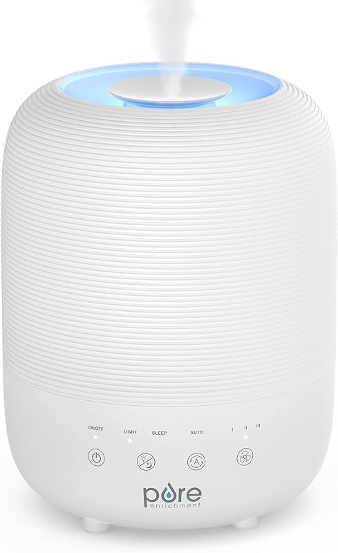 HUME™ Sense Top Fill Humidifier – Large 3L Tank, Auto Mode Humidity Sensor, 3 Mist Settings, Optional Night Light, Optional Aromatherapy, Sleep Mode & Auto Shut-Off