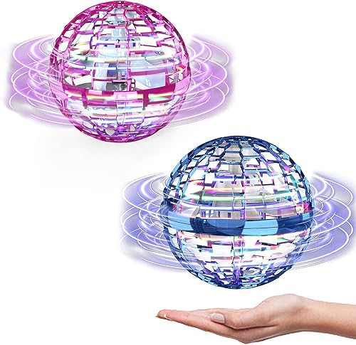 ATHLERIA 2 piezas de juguetes de bola de orbe volador (azul + rosa) Soaring Hover Boomerang Spinner controlado a mano, mini dron para niños y