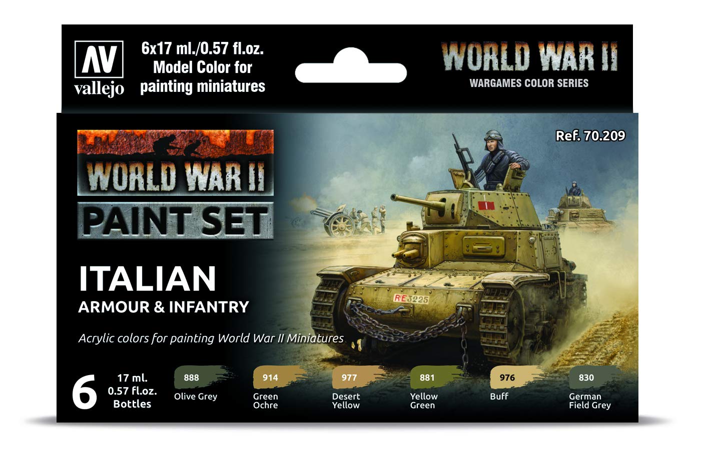 Vallejo VAL70209 Farb-Set, Italienische Panzerung & Infanterie, WWII Colours for Models and minatures, green or brown gray military color