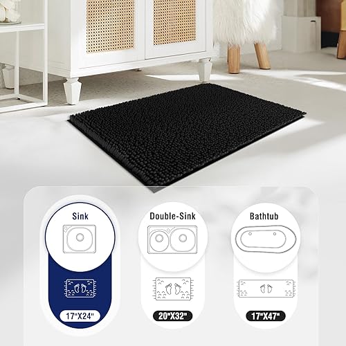 Miniatura 3 de TECHMILLY Juego de 2 alfombras de baño de felpilla suave y esponjosa, antideslizantes, absorbentes, para baño, lavables y de secado rápido, color