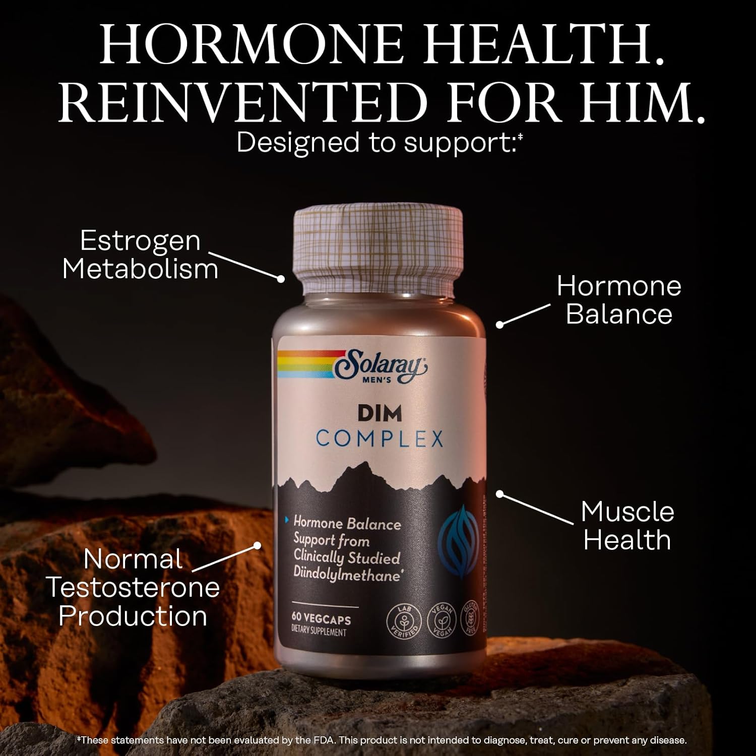 SOLARAY DIM Supplement for Men - Clinically Studied DIM 200mg Supports Hormone Balance - Plus Zinc and Quercetin - Vegan, Gluten Free, 60 Day Money-Back Guarantee - 30 Servings, 60 VegCaps