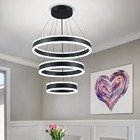 ONEELDY Modern Black LED 3-Ring Adjustable Chandelier Pendant Light for Kitchen Bedroom Dining Room - Customizable Hanging Fixture