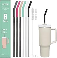 Vista 1 de 6 popotes rectos reutilizables de acero inoxidable de 12 pulgadas, con 6 puntas flexibles de silicona y 2 cepillos de limpieza, para vaso Stanley