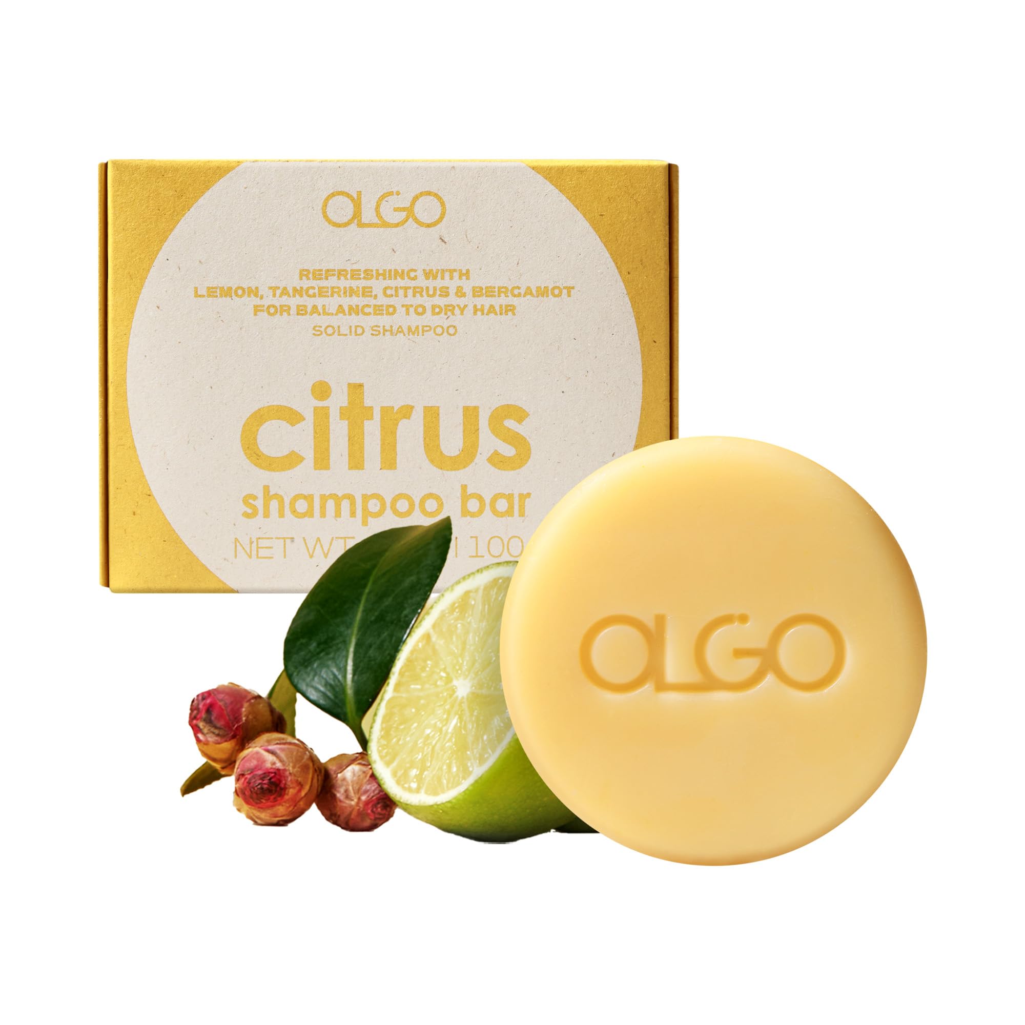 OLGO Citrus Shampoo Bar | All-in-One Solid Shampoo & Body Wash | Citrus, Argan & Jojoba Oils | Gentle Daily Care, Vegan, Sustainable Formula (3.5 oz)