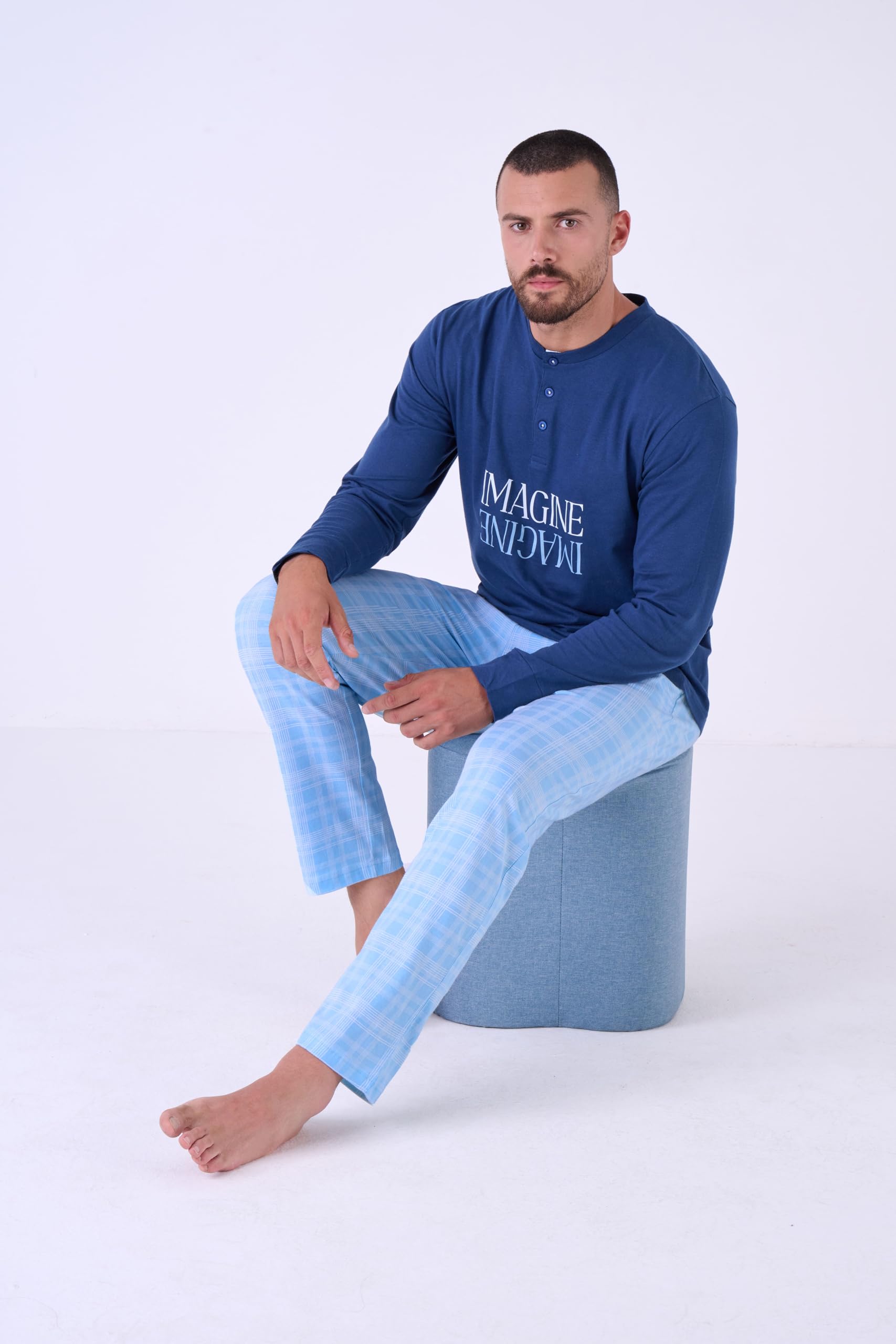 Herren-Schlafanzug aus Baumwolle, lang, leicht, für den Sommer, lang, zweiteilig, offen oder geschlossen aus 100% frischer Baumwolle