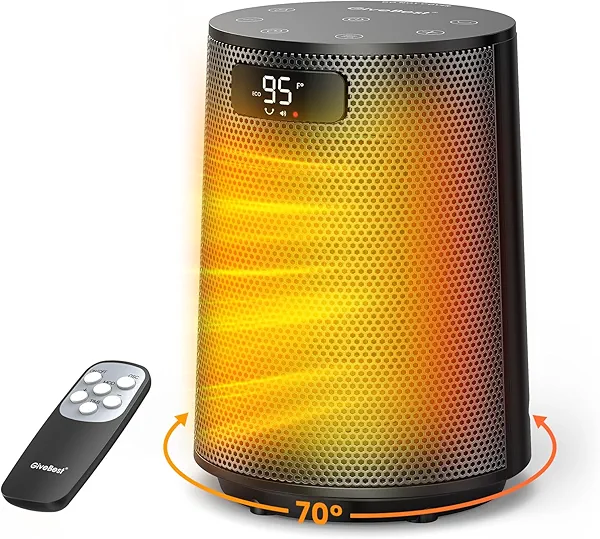 GiveBest Space Heater, Electric Portable Heaters for Indoor Use with Thermostat and Remote, 70°Oscillation, Digital Display, 12H Timer, 1500W PTC Ceramic Fast Safety Heat for Office Bedroom Home Desk