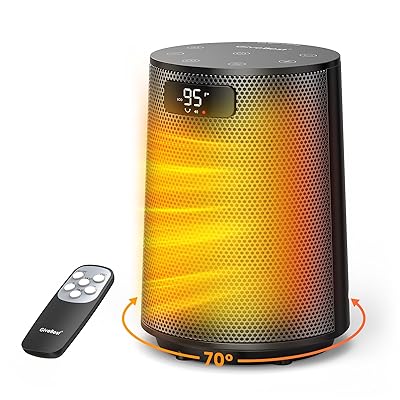 GiveBest Space Heater, Electric Portable Heaters for Indoor Use with Thermostat and Remote, 70°Oscillation, Digital Display, 12H Timer, 1500W PTC Ceramic Fast Safety Heat for Office Bedroom Home Desk