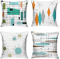 Vista 15 de juego de 4 fundas de almohada bohemias grises y azules de 20 x 20 pulgadas, fundas de almohada geométricas abstractas de estilo moderno de mediados
