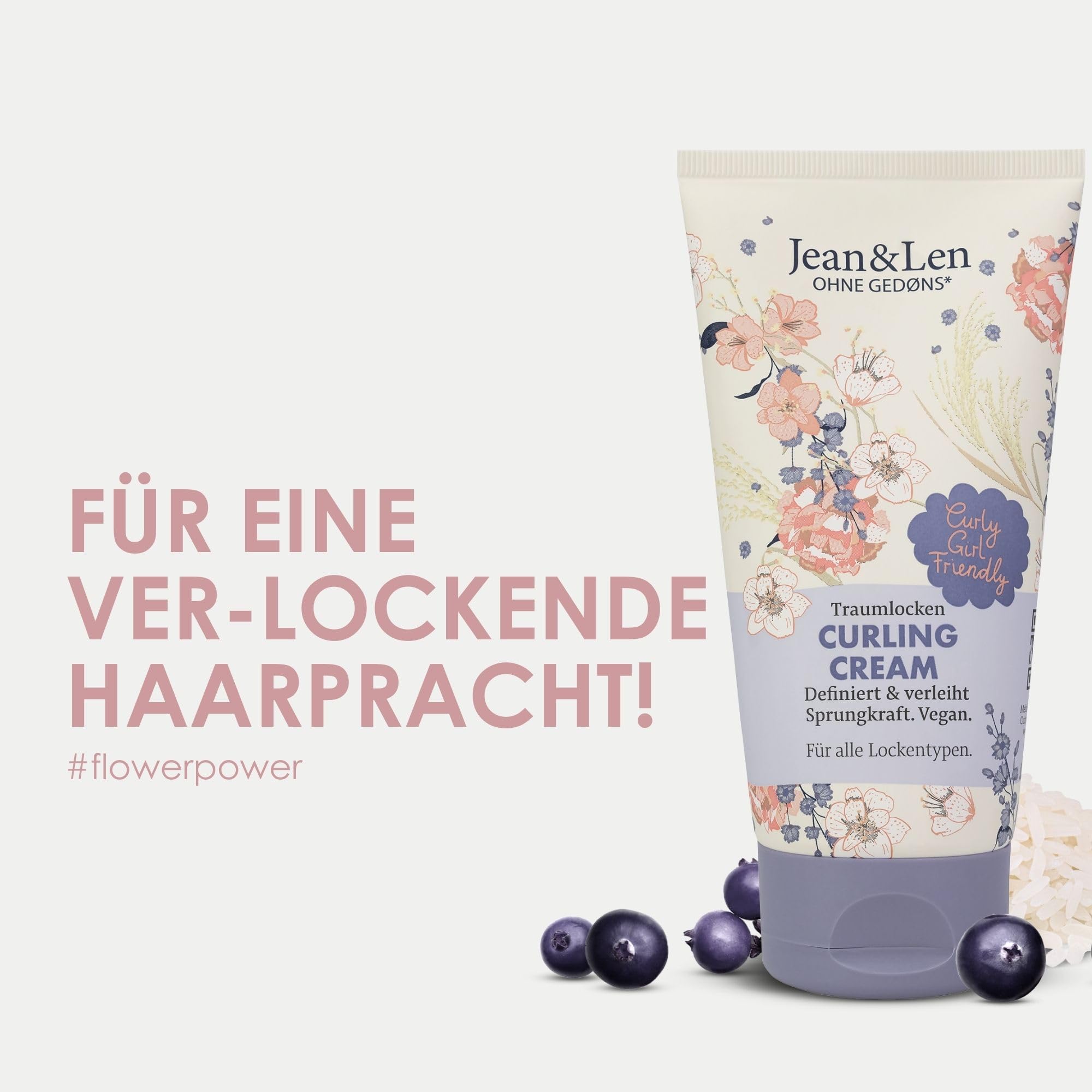 Jean & Len Traumlocks Curling Cream woda ryżowa i jagody acai, do wszystkich rodzajów loków, dla kręconych dziewcząt, definiuje i nadaje sprężystości, krem do loków, bez parabenów, silikonów i