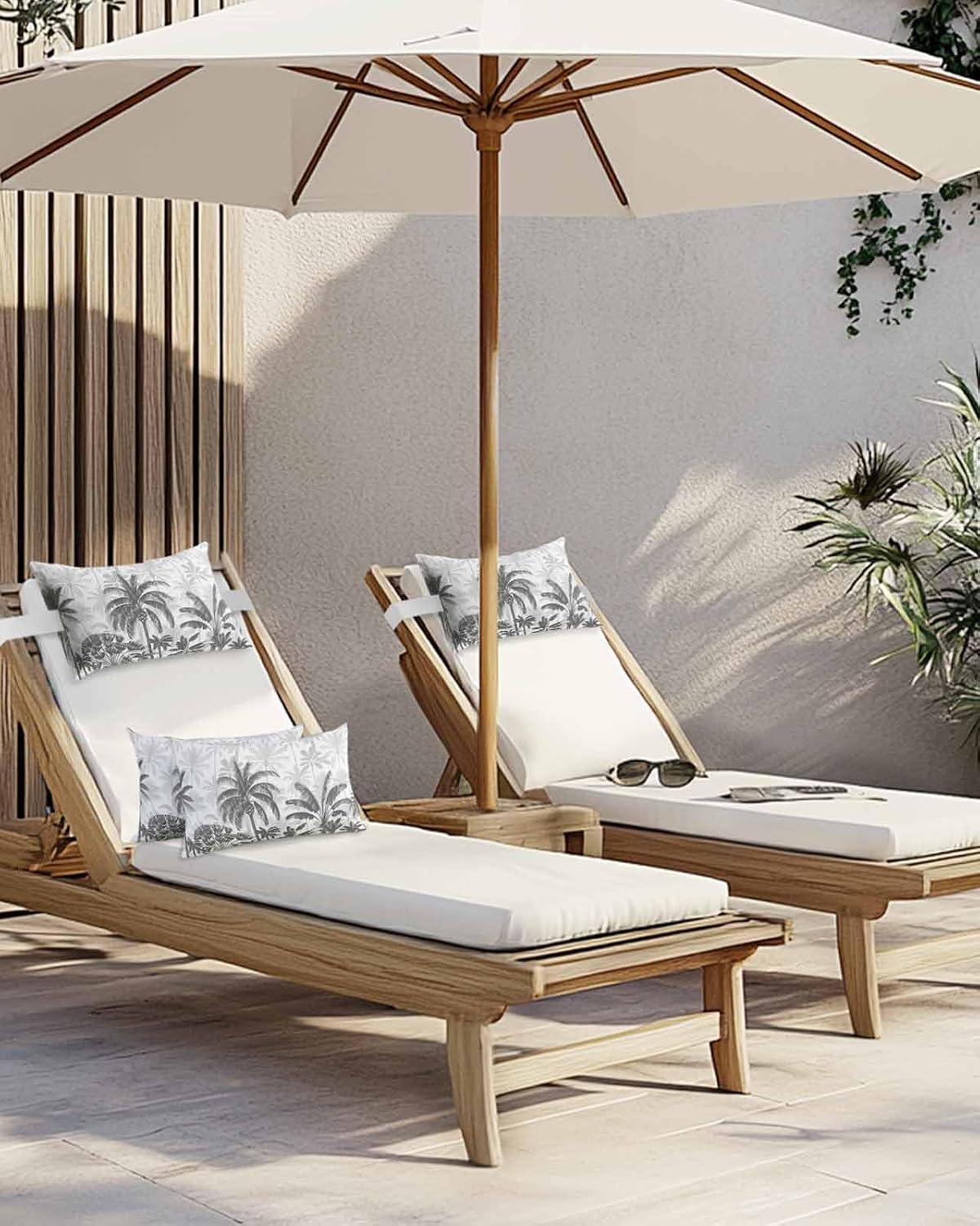 Pack of 2 Outdoor Lumbar Pillow Covers 11x16 Inch, Palm Trees Waterproof Throw Pillow Covers Set, Black Grey Tropical Plants Summer Forest Indoor&Outdoor Decorative Cushion Cases for Patio Porch Beach