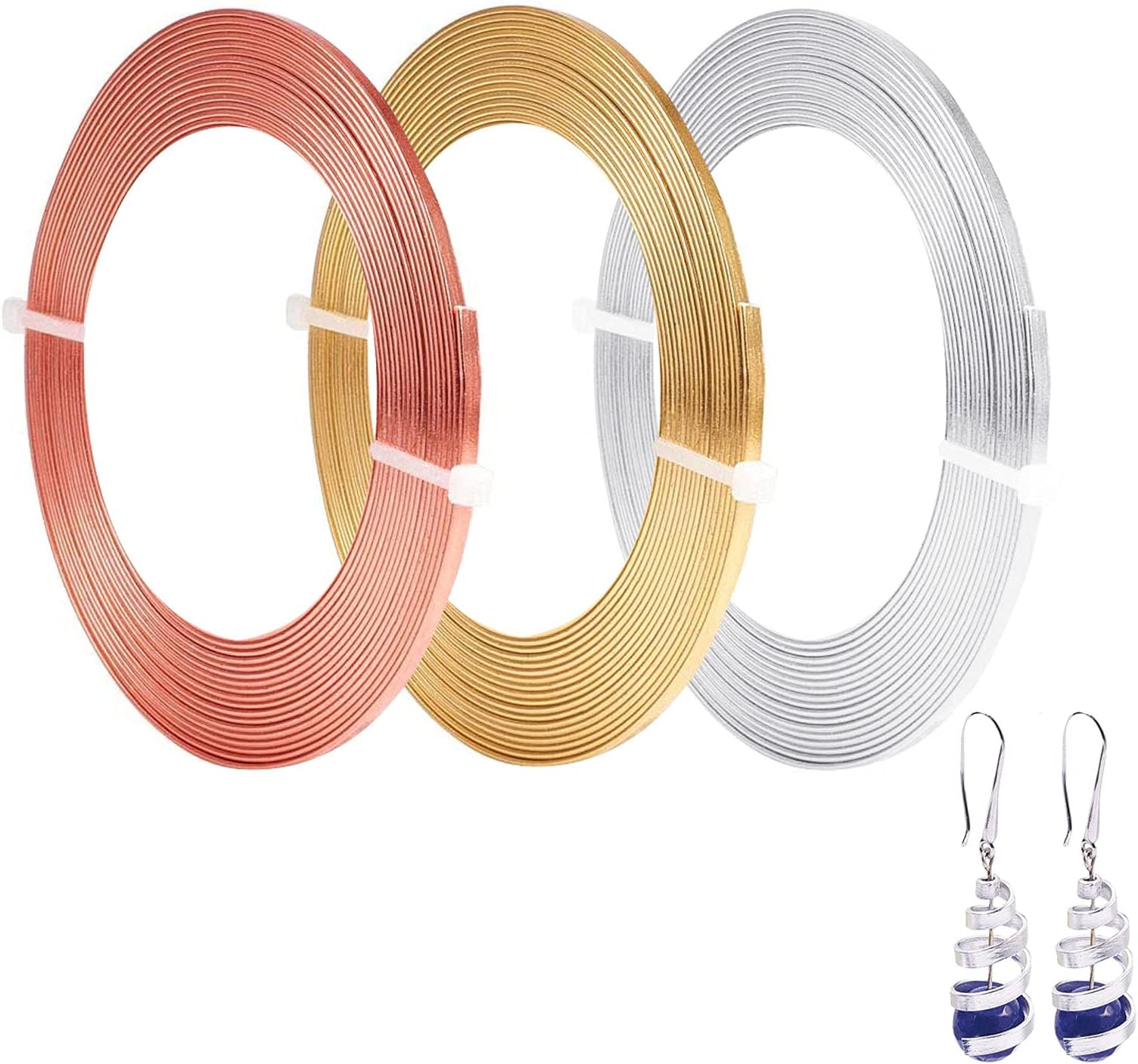 Cinvo 3 Rolls Flat Craft Wire Jewelry Wire Flexible Aluminum Wire Tarnish Resistant for Bezel Sculpting DIY Jewelry Craft Making (1mm Thickness, 3mm Width, Silver, Gold and Rose Gold)