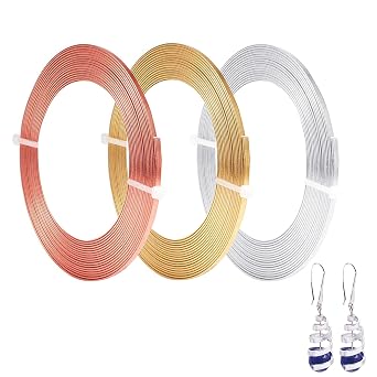 3 Rolls Flat Craft Wire Jewelry Wire Flexible Aluminum Wire Tarnish Resistant for Bezel Sculpting DIY Jewelry Craft Making 1mm Thickness, 3mm Width, Silver, Gold and Rose Gold