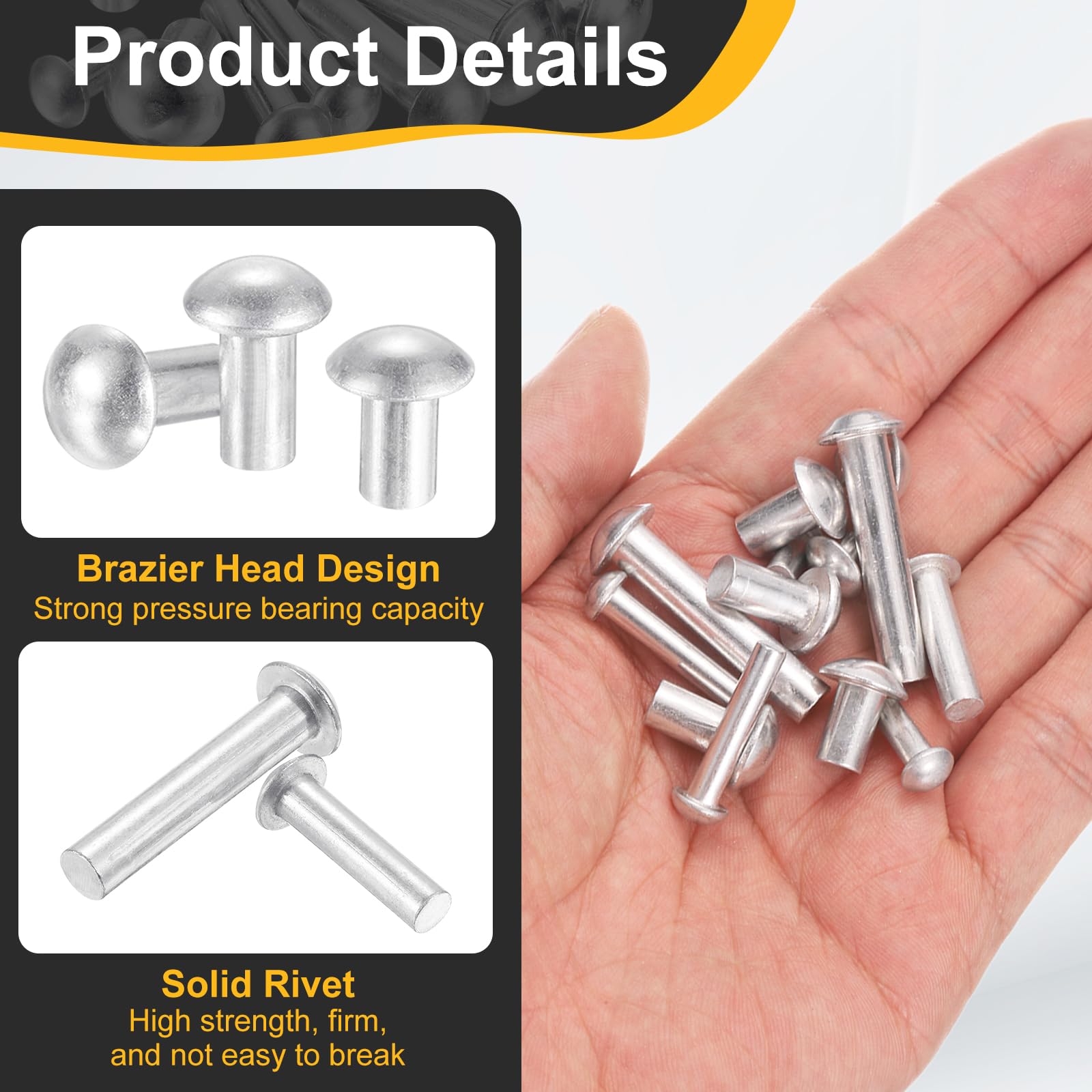 uxcell 200 rivetti a testa bombata, M6 x 30 mm, in alluminio massiccio, rivetti di fissaggio per barche, giunzioni e riparazioni di macchinari di navi, aeromobili, tonalità argento