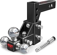 TYT Adjustable Tri-Ball Trailer Hitch for 2" Receiver: 5" Drop/Rise, 1-7/8" 2" 2-5/16" Balls, 10,000 lbs GTW, Includes Locks & Pins