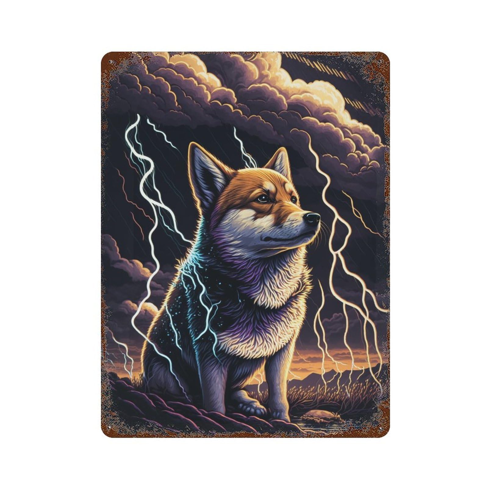 Weathered Tin Sign Thundering Canine Majesty -6 15.7"x11.8", Novelty Wall Decor for Basement, Hobby Room And Garage Decor