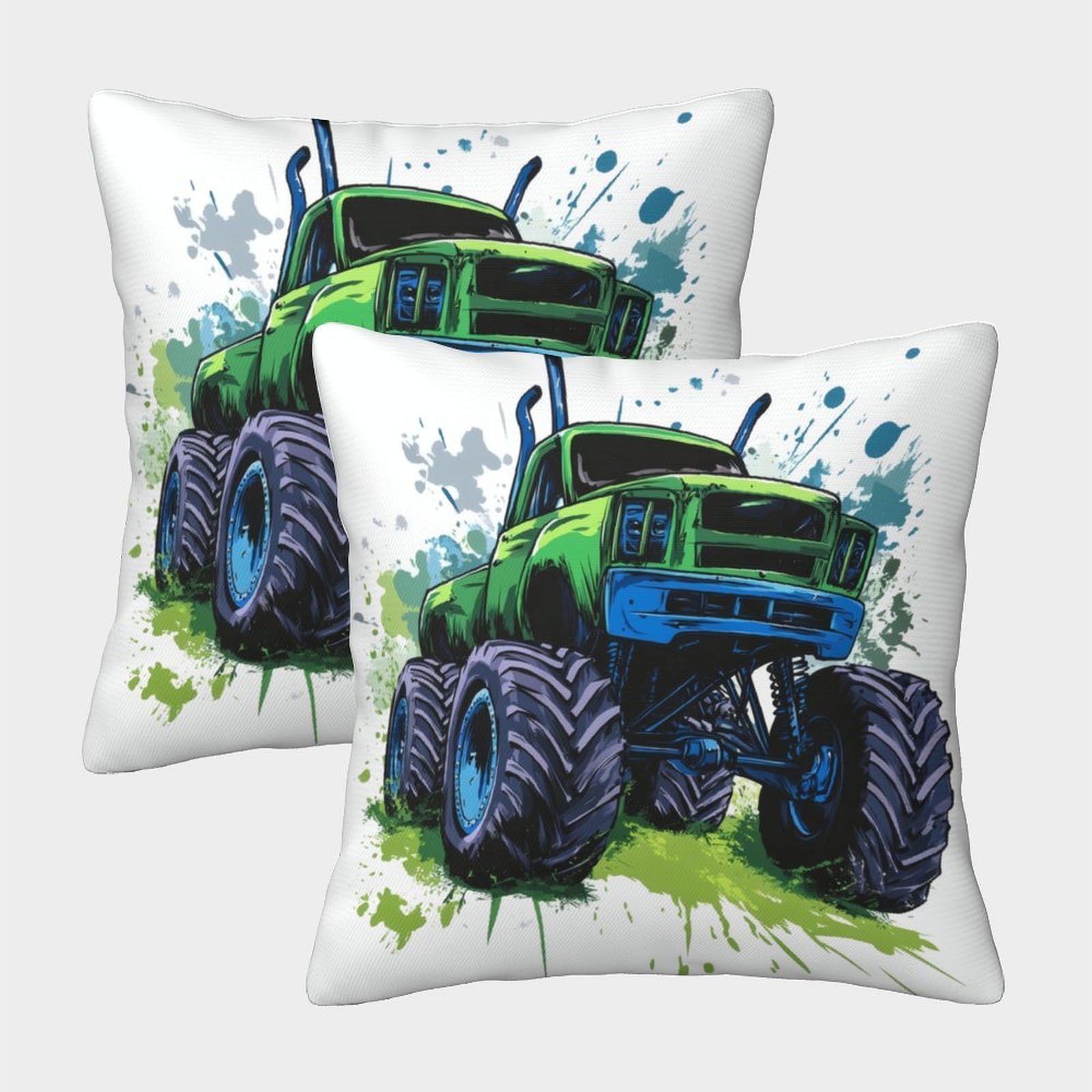 QFVANSIYO 3D Printed Cartoon Monster Truck Pillowcase Soft Microfiber Bedroom Decor Monster Truck Pillow Cover for Adults Teens 40x40cm