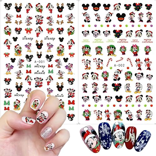 Christmas Nail Stickers - 2 Sheets Kawaii Cartoon Self-Adhesive 3D