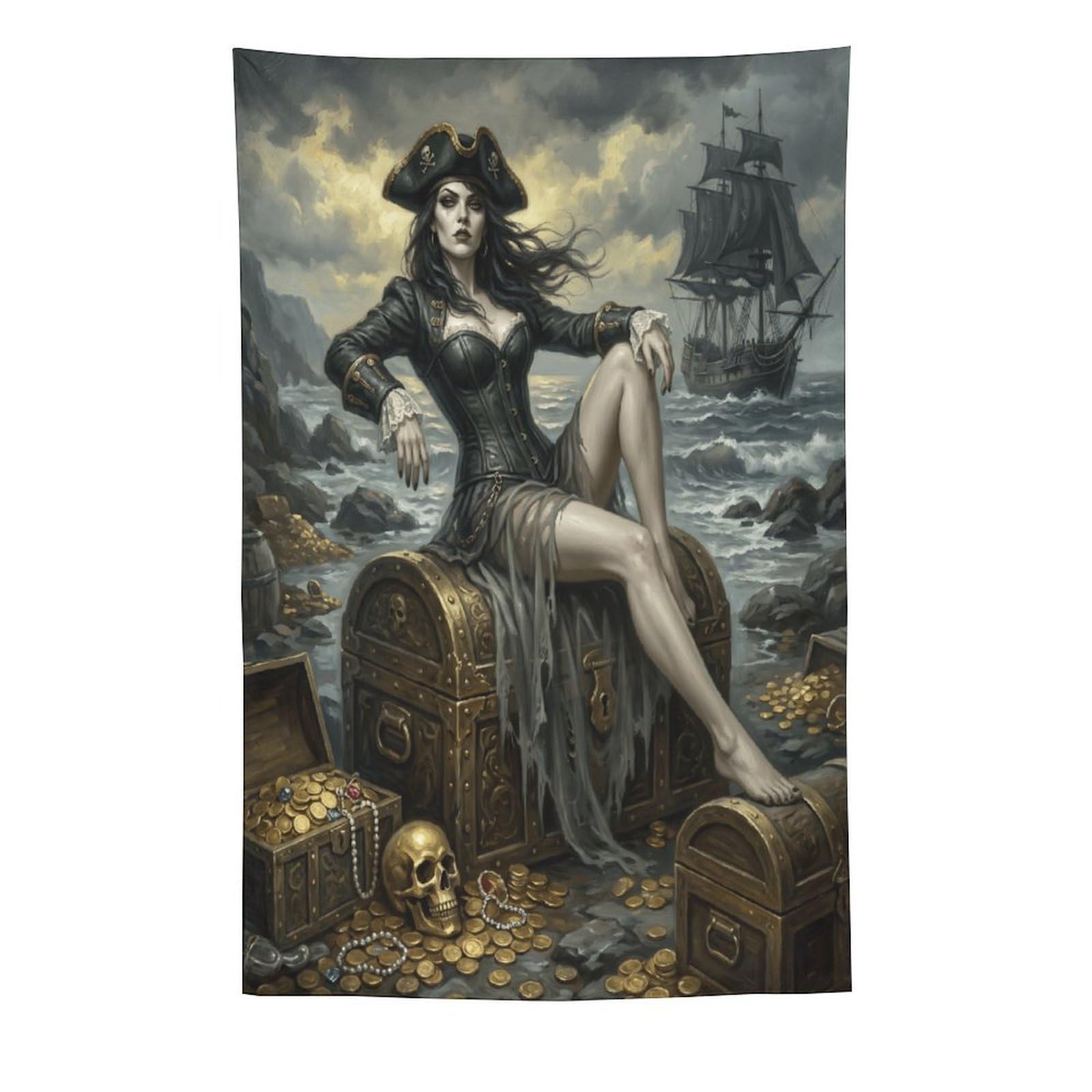 W7C8U2X3 Pirate Queen Treasure Coast Wall Tapestry, Stormy Ship