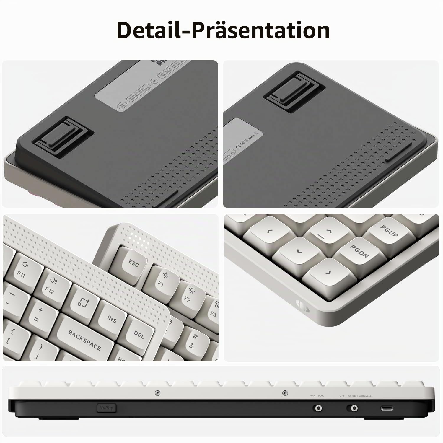 nuphy Node75 Low Profile Kabellos Mechanische Tastatur (Deutsches Layout) | 75% Hot-Swappable 84 Tasten Computer Gaming Tastatur, Unterstützt Touch-Gesten,Bluetooth/2,4 GHz/USB-C