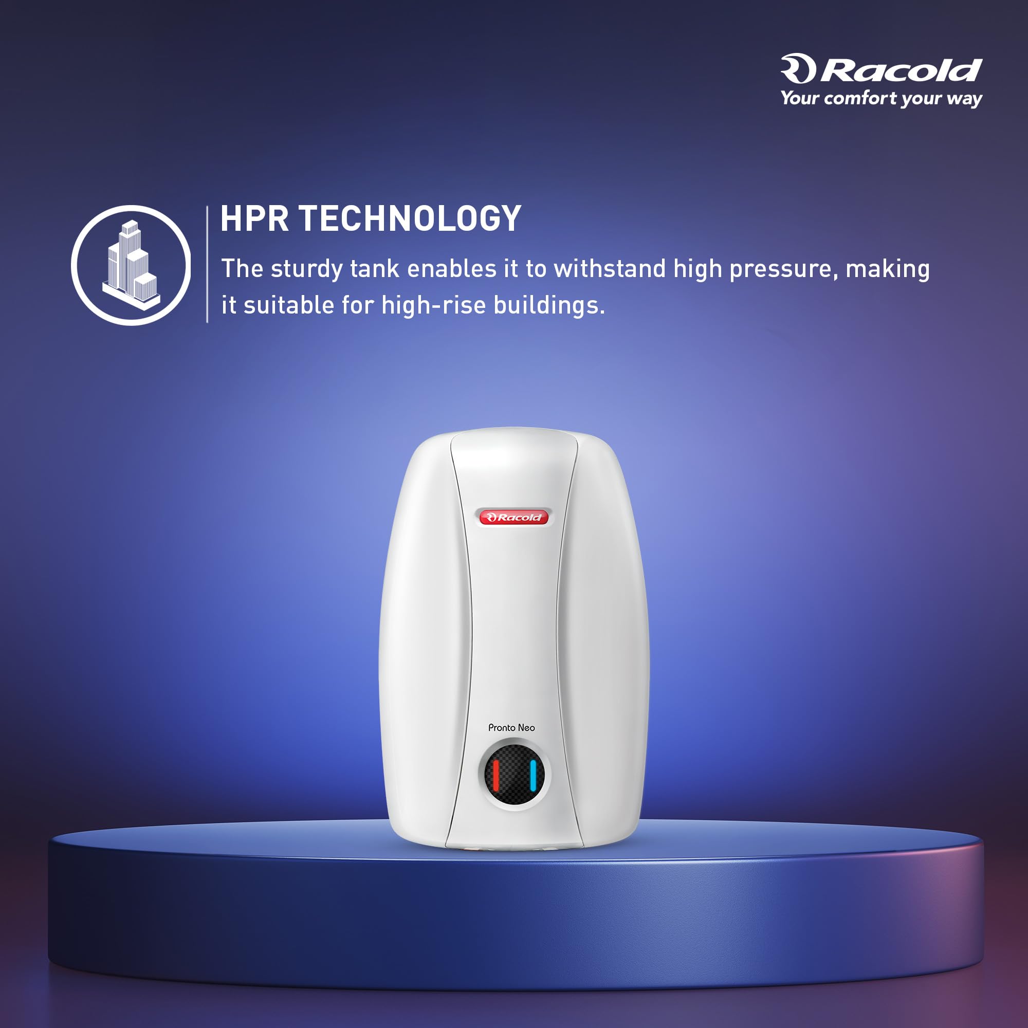 Racold Pronto Neo 1L 3Kw Vertical Instant Water Heater(Geyser), White | Faster Heating | Italian Design |Suitable for High Rise Buildings |3 Levels of Safety | Rust Proof Body | Fire Retardant Cable 2