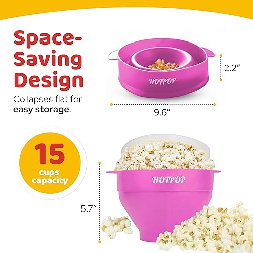 Miniatura 43 de El Hotpop Original - Palomitero para microondas, Popcorn, contenedor de silicona para hacer de palomitas de maíz, cuenco plegable sin BPA y apto