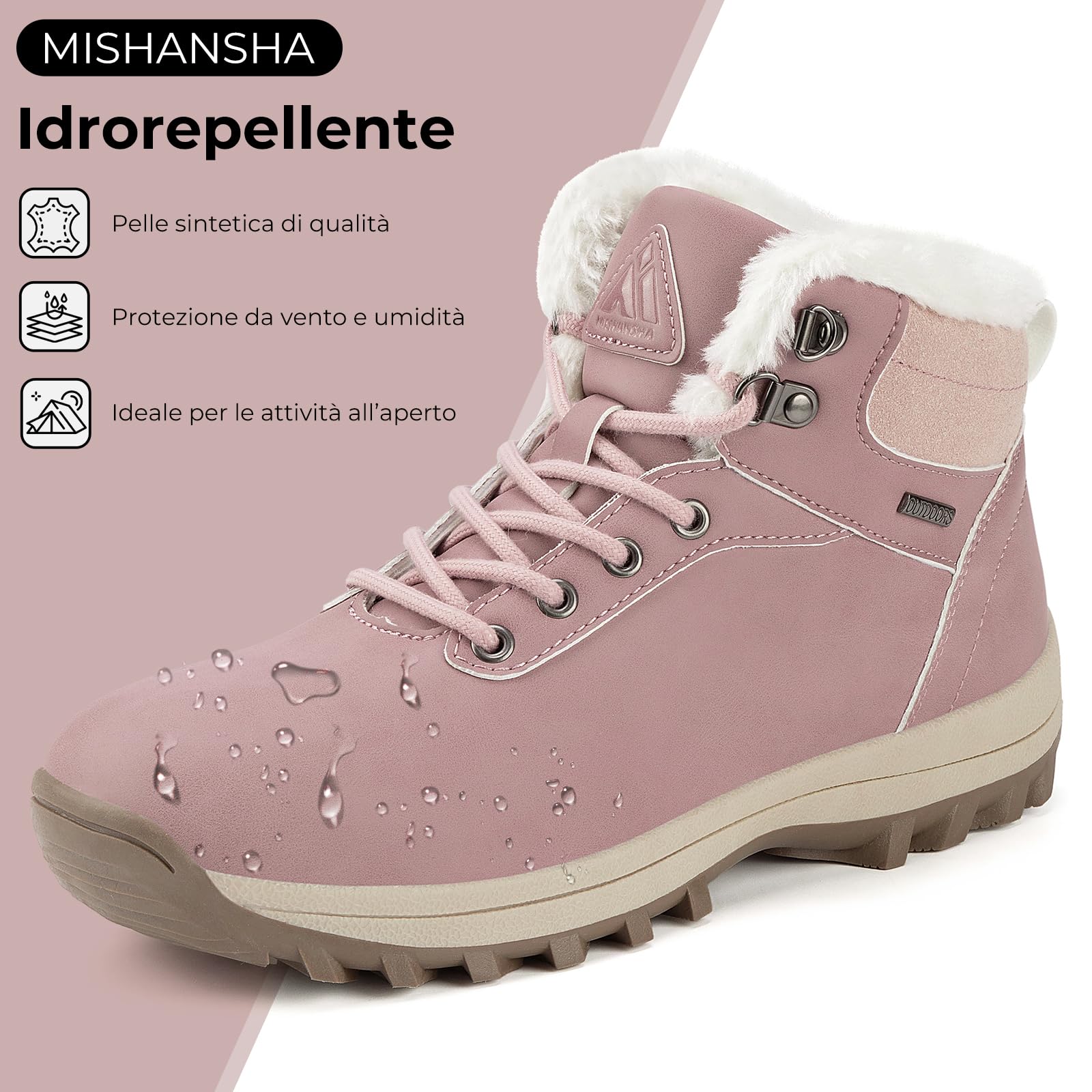Mishansha Scarpe Uomo Donna Invernali Impermeabili Antiscivolo Stivaletti Invernali con Pelo, Gr.36-48