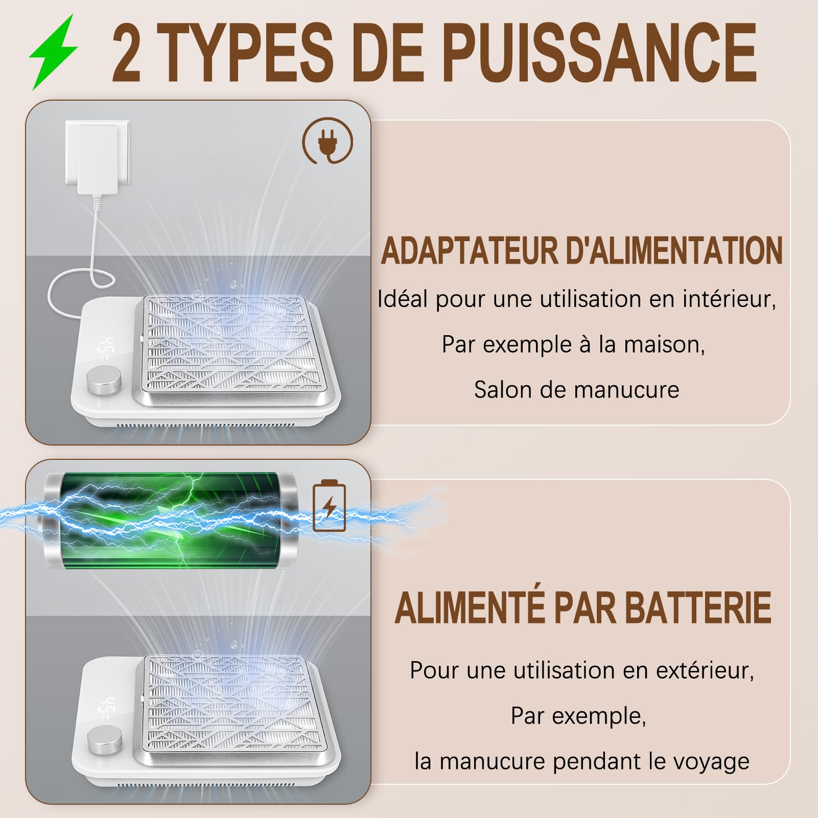 Aspirateur Ongle Rechargeable, Puissant Aspirateur De Table Professionnel Pour Ongles, Aspirateur De Manucure, Aspiration Réglable, Blanc-NDC3