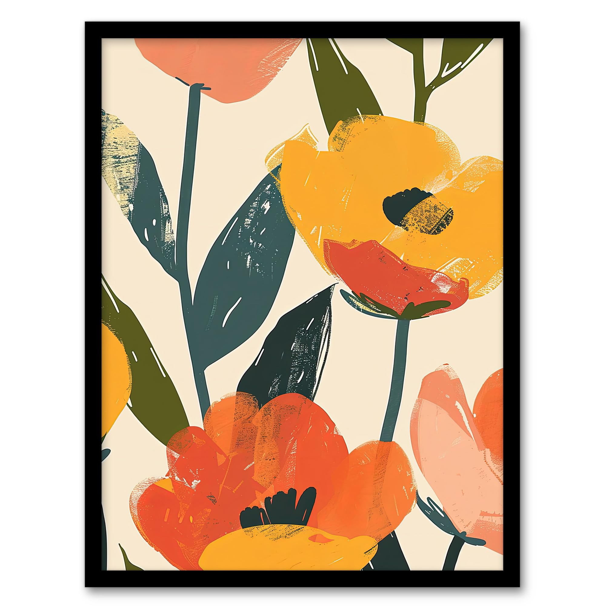 Artery8 Simple Spring Flower Blooms Bright Painting For Living Room Artwork Framed Wall Art Print A4