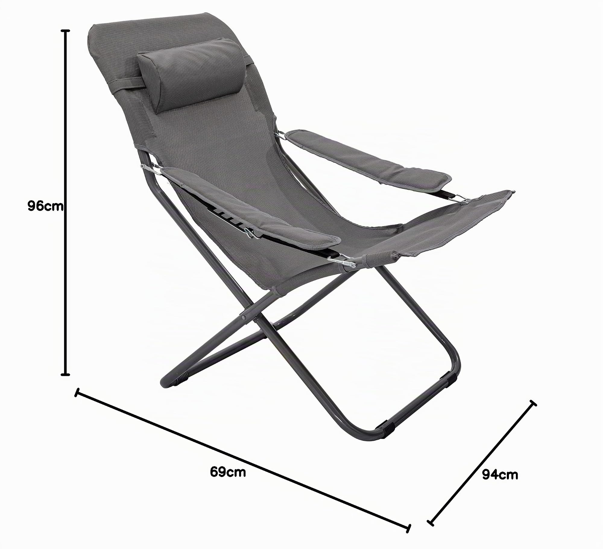 HOMECALL Camping-Klappstuhl mit 2 x 1 Textilene und verstellbarer Rückenlehne - Grau