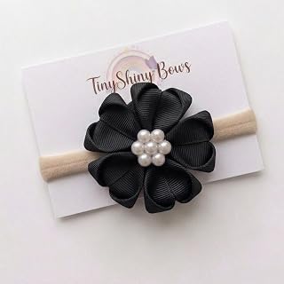 TinyShiny Baby Girl Flower Headband with Pearl Center – Soft Stretch Nylon Hair Band for Infants, Toddlers & Kids (30+ Col... Price In India