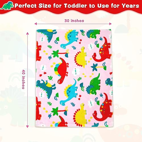 Miniatura 6 de Lukeight Manta de dinosaurio de bebé para niñas, manta de dinosaurio rosa de 380 GSM, suave y cálida, manta de bebé pequeña para cuna, cochecito,