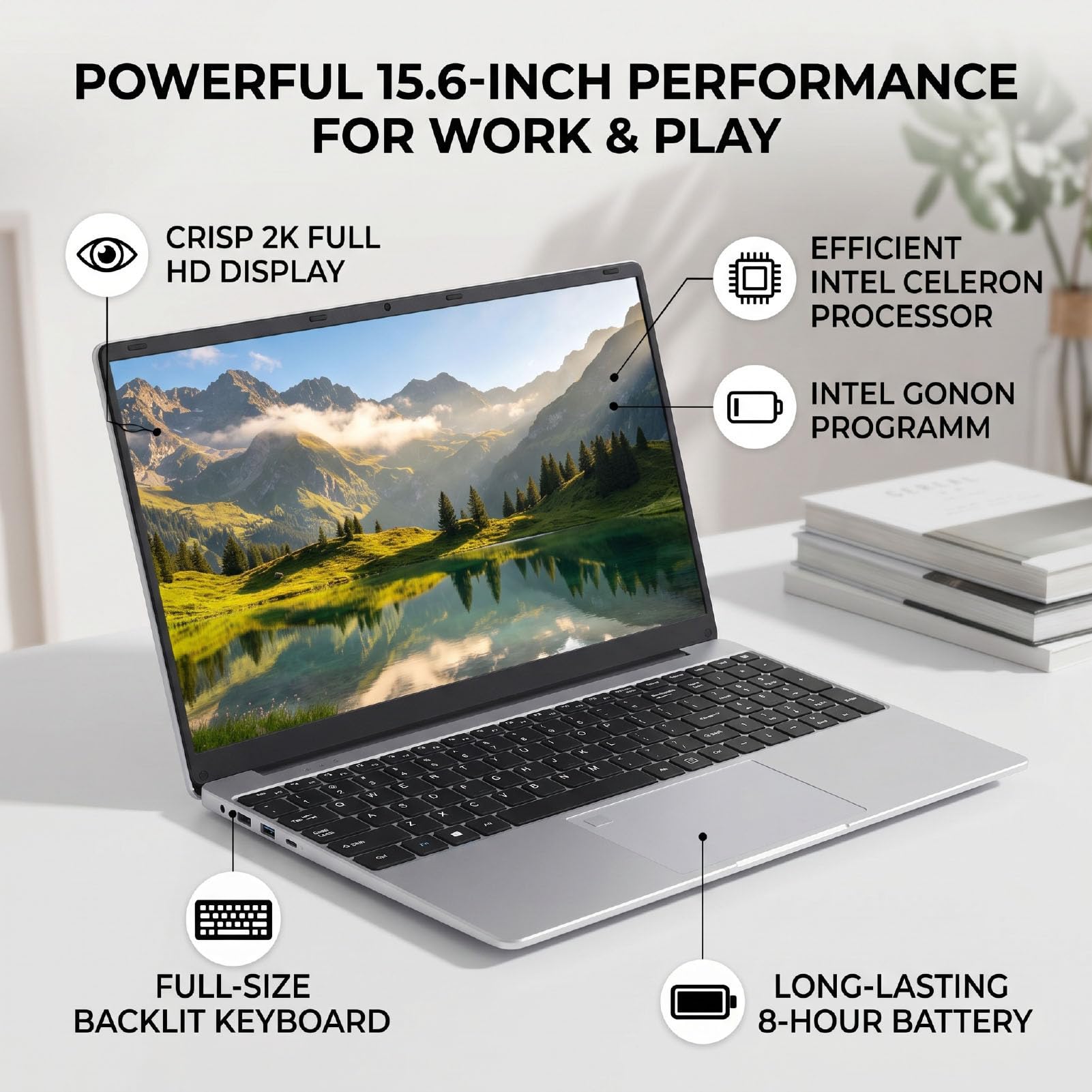 XUMIUZIY Laptop da 15,6 Pollici, Celeron N5100 8GB RAM 1TB SSD, Display con Tastierino Numerico Retroilluminato, Winos 11 PRO, per Il Lavoro Quotidiano e L'intrattenimento (Spina Europea)