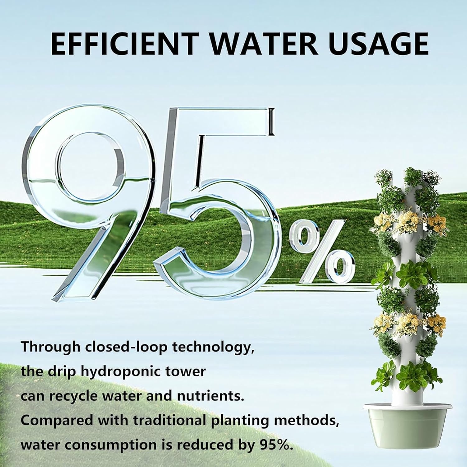 Hydroponic Tower Hydroponics Growing System, Vertical Hydroponics Garden Tower Aeroponic Tower with Movable Water Tank for Herbs Fruits and Vegetables-*