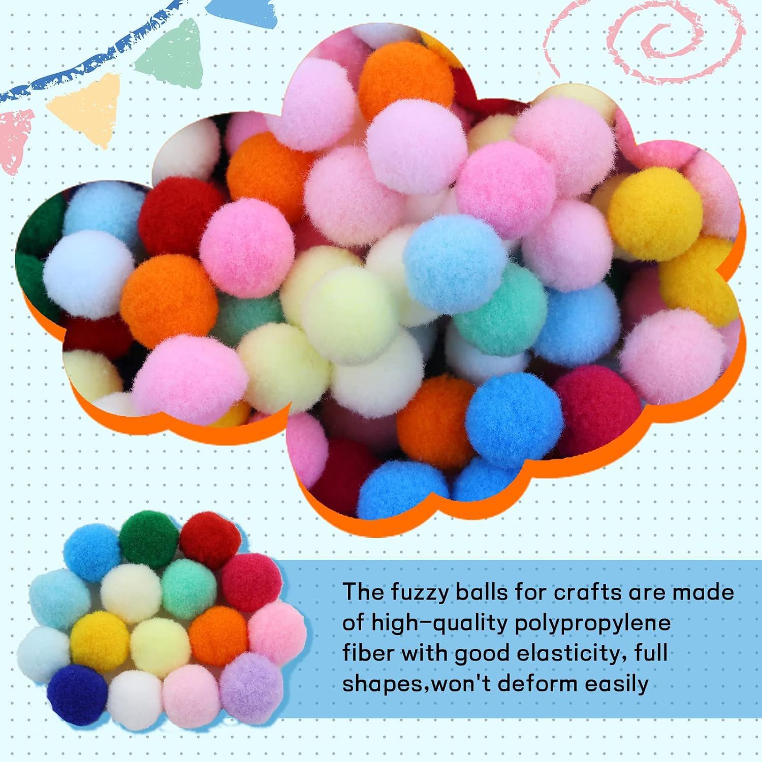 Lawie 500 PCS 2cm 0.8 Inch Christmas Rainbow Colors Large Pom Poms Arts and Crafts Party Craft Pom Pom Balls Ornaments Pompoms for Crafts DIY Puff Balls Pompom Maker Bulk Decorative Accessories