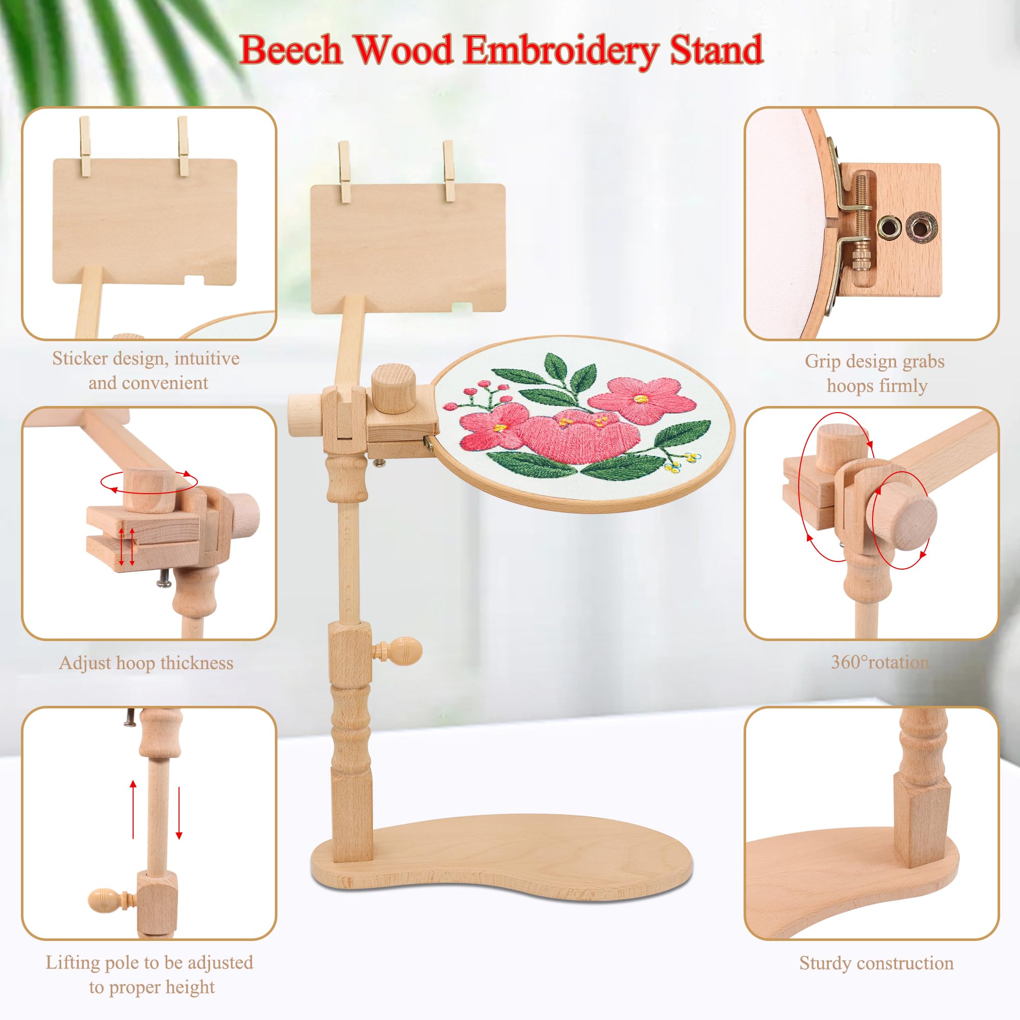 Soporte de bastidor de bordado, soporte giratorio de madera, marco de punto de cruz, marco de madera para manualidades, soporte de bastidor de bordado manos libres para manualidades