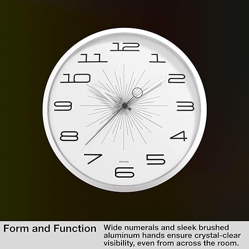 Miniatura 4 de Driini Reloj de pared moderno de mediados de siglo (12 pulgadas), reloj de pared retro silencioso sin tictac para sala de estar, cocina o baño,